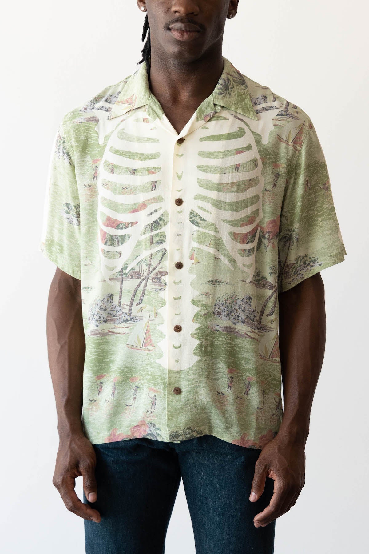 Kapital - Rayon KAMEHAMEHA BONE WRANGLE Collar Aloha - Khaki - Canoe Club