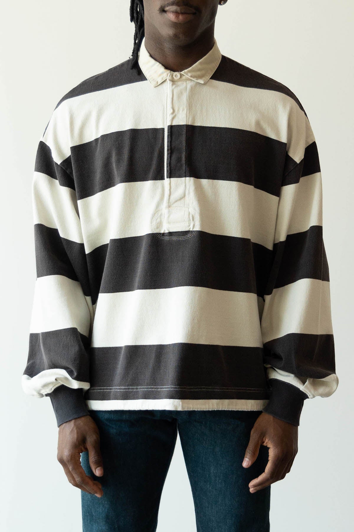 Kapital - JAIL Stripe Jersey BIG Rugger Shirt - Black - Canoe Club