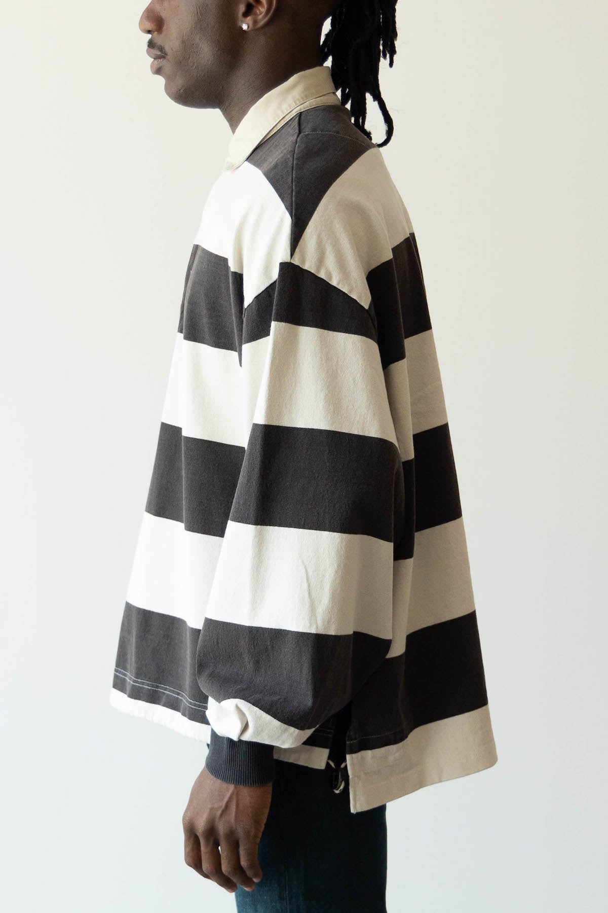 Kapital - JAIL Stripe Jersey BIG Rugger Shirt - Black - Canoe Club
