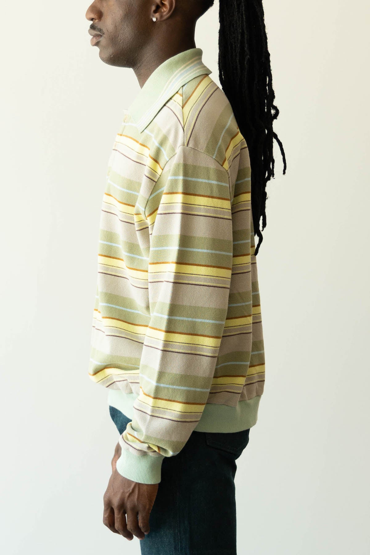 Kapital - Multi Stripe Piquet WRANGLE Collar Retro Polo Shirt - Beige/Khaki - Canoe Club