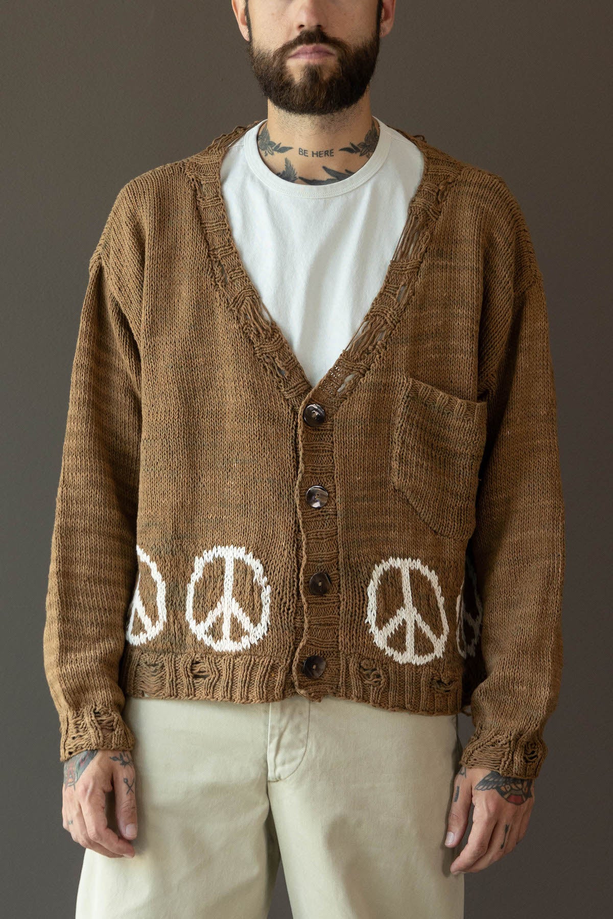 Karu Research - Hand Knit Cardigan - Peace Intarsia Naturally Dyed - Canoe Club