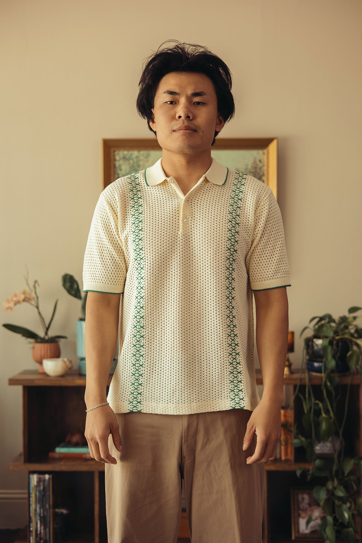 Beams Plus - Knit Polo Mesh Stripe - Off White - Canoe Club