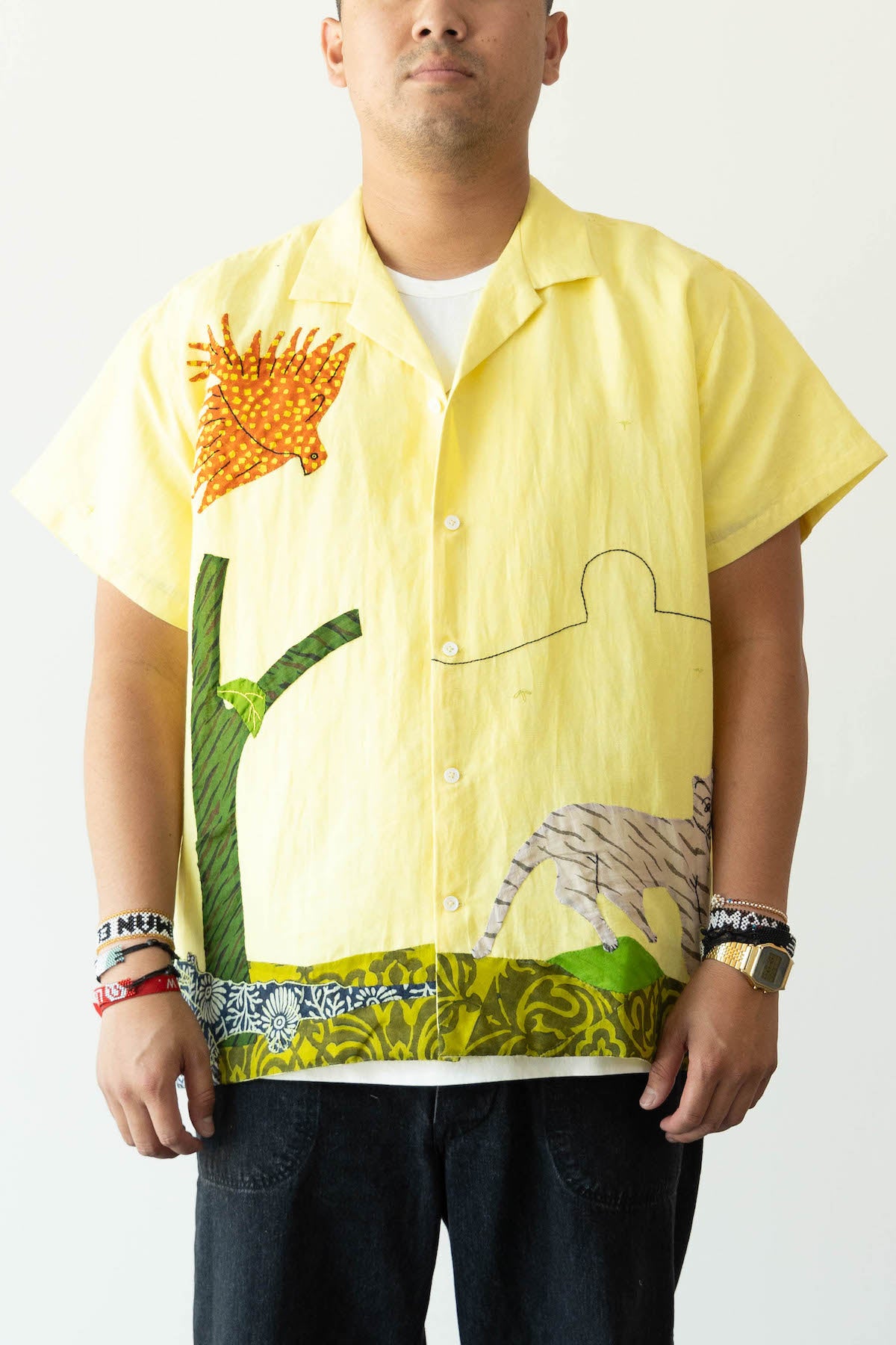 Harago - Jungle Scene Applique Shirt - Lime Green - Canoe Club