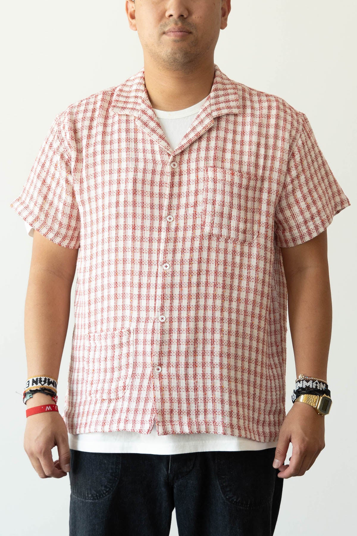 Harago - Textured Cotton Shirt - Red/White - Canoe Club