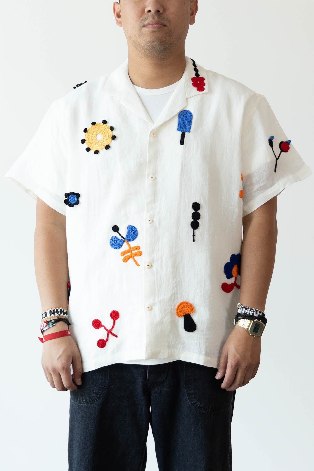 Harago - Flower Crochet Applique Shirt - White - Canoe Club