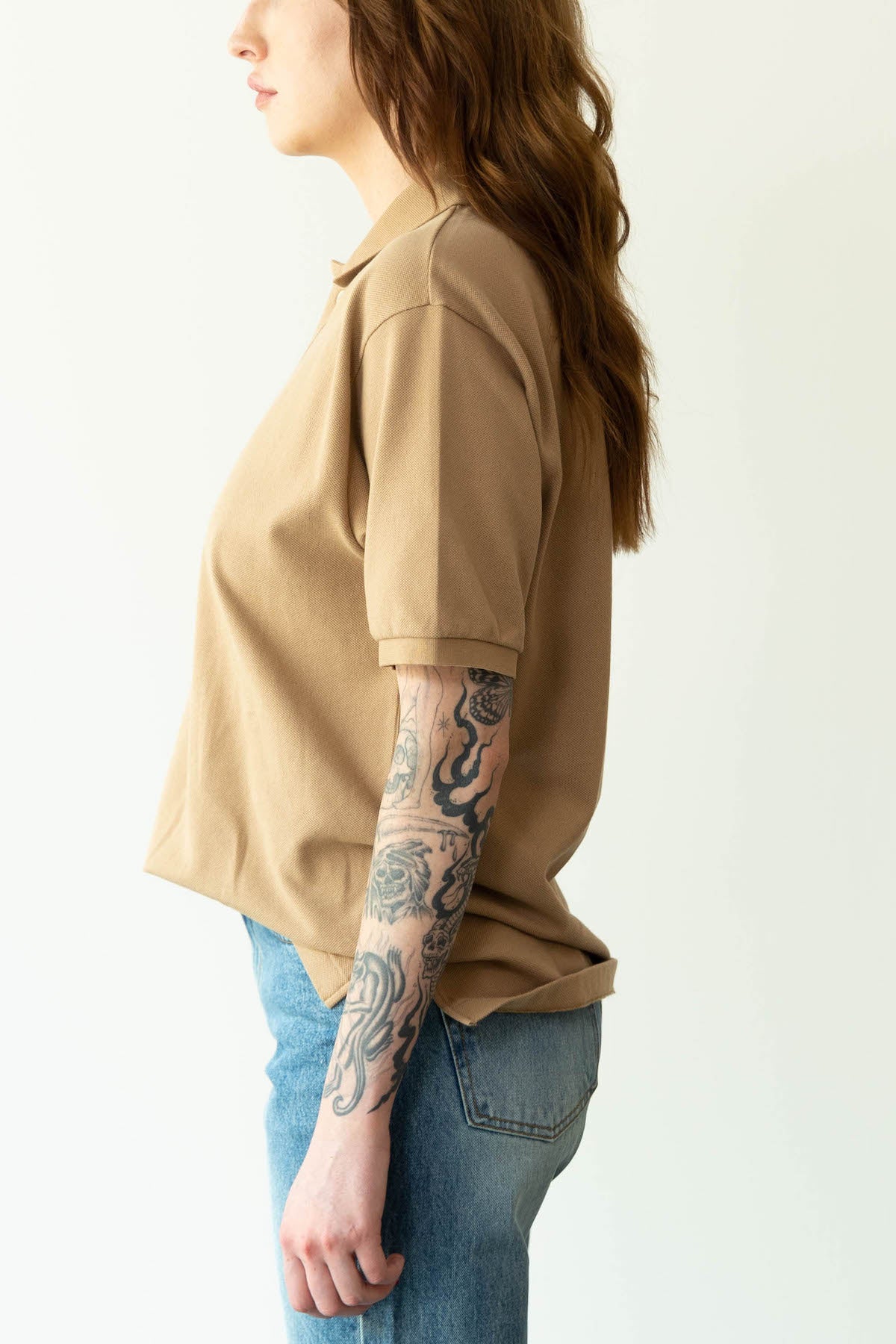 Auralee - Super Fine Cotton Pique Big Polo - Light Brown - Canoe Club