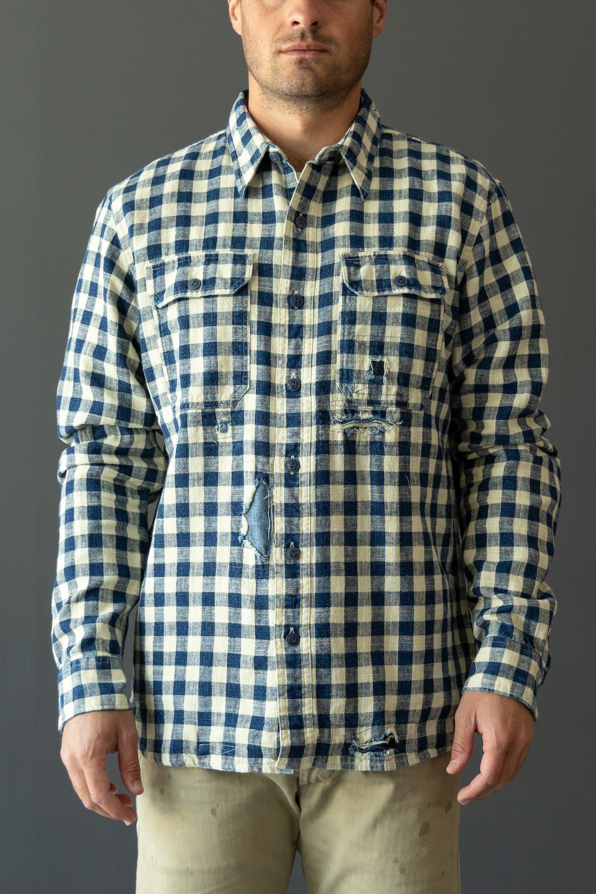 RRL - Indigo Checked Linen-Cotton Workshirt - Indigo/Cream - Canoe Club