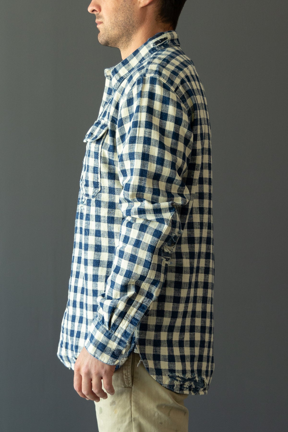 RRL - Indigo Checked Linen-Cotton Workshirt - Indigo/Cream - Canoe Club