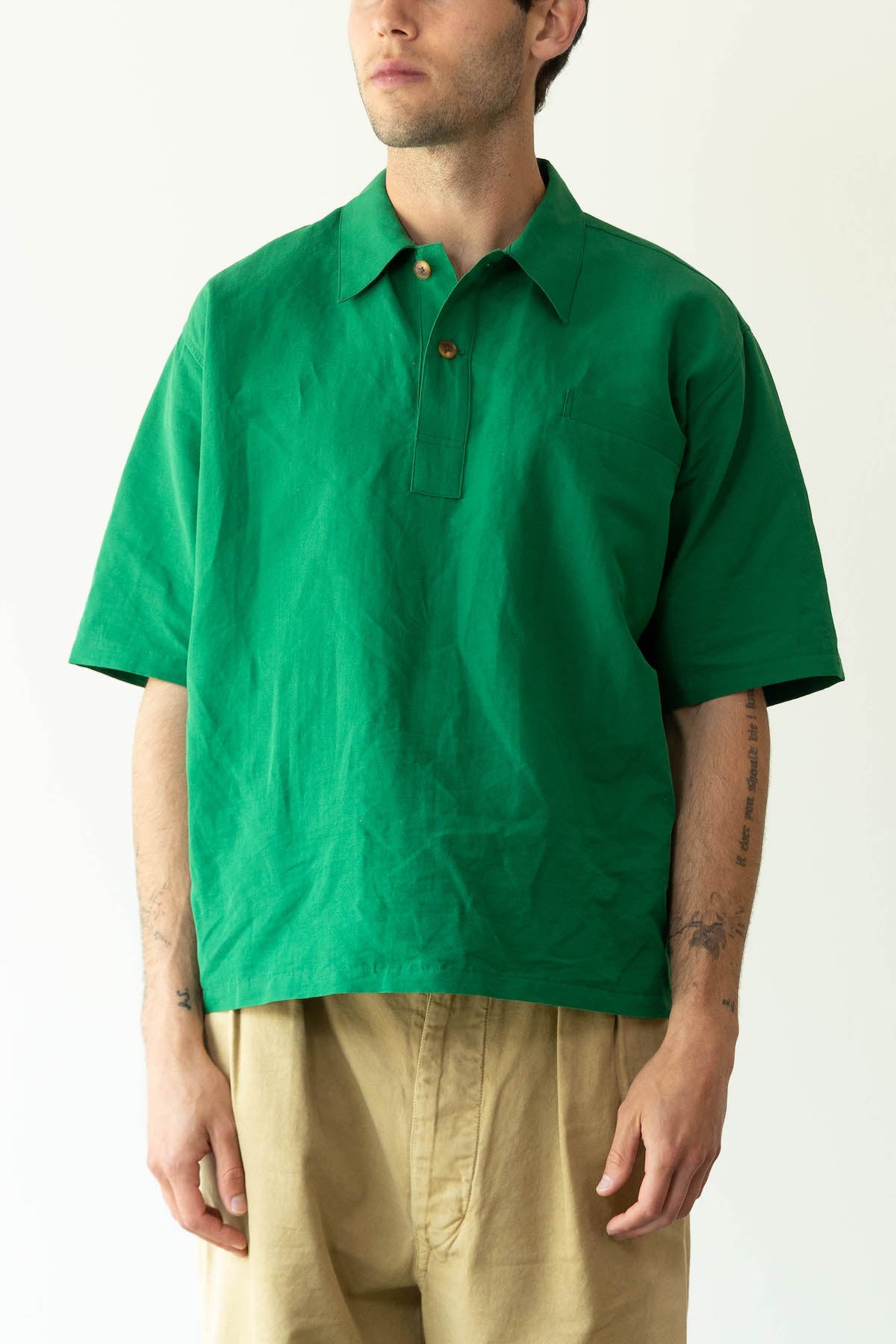 Auralee - High Density Finx Linen Weather Half Sleeve Shirt - Green - Canoe Club