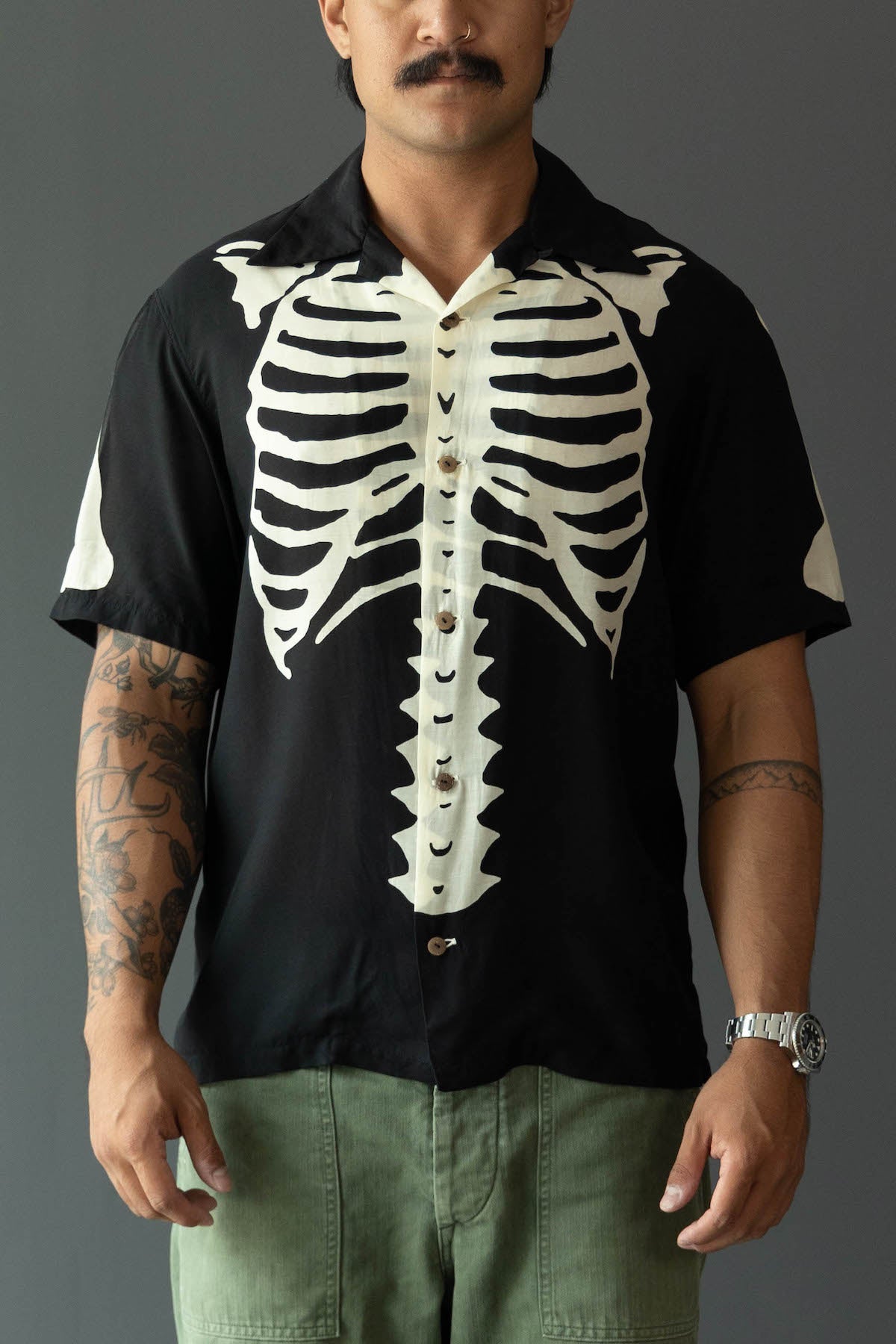 Kapital - Silk Rayon BONE Aloha Shirt - Black - Canoe Club