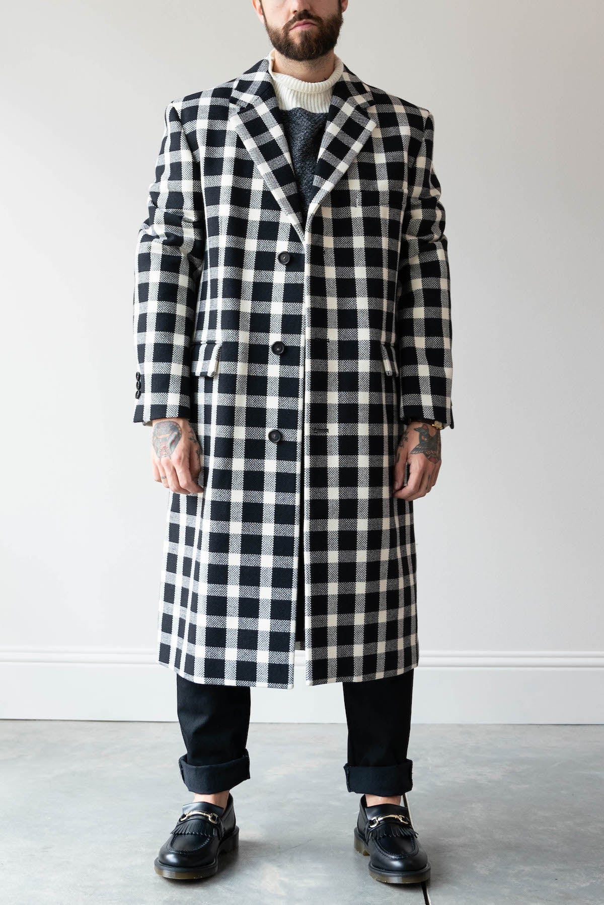 Marni - Black Checked Wool Coat - Black/White - Canoe Club