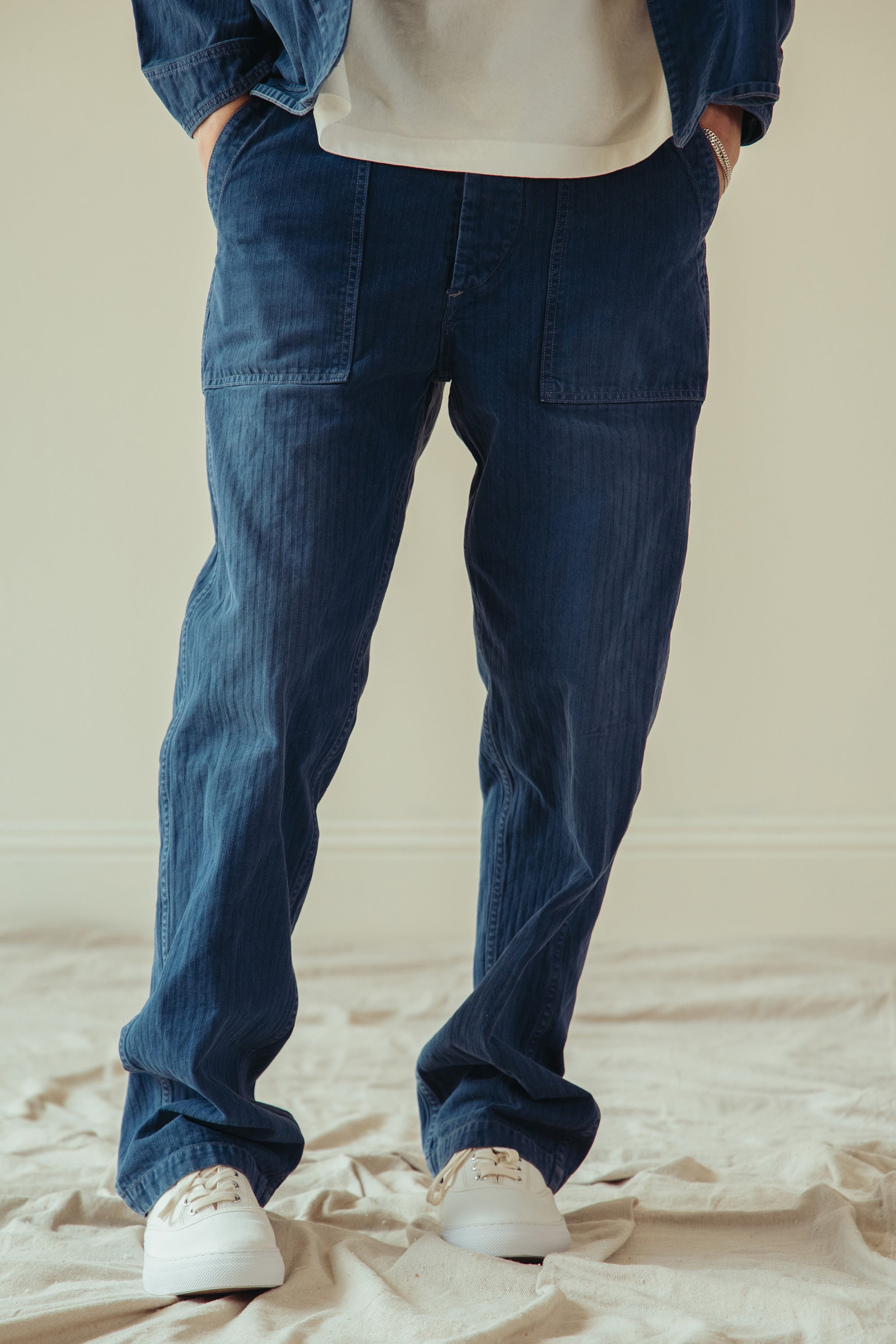 orSlow - orSlow x Canoe Club Regular Fit Fatigue Pants - French Blue Herringbone Twill - Canoe Club
