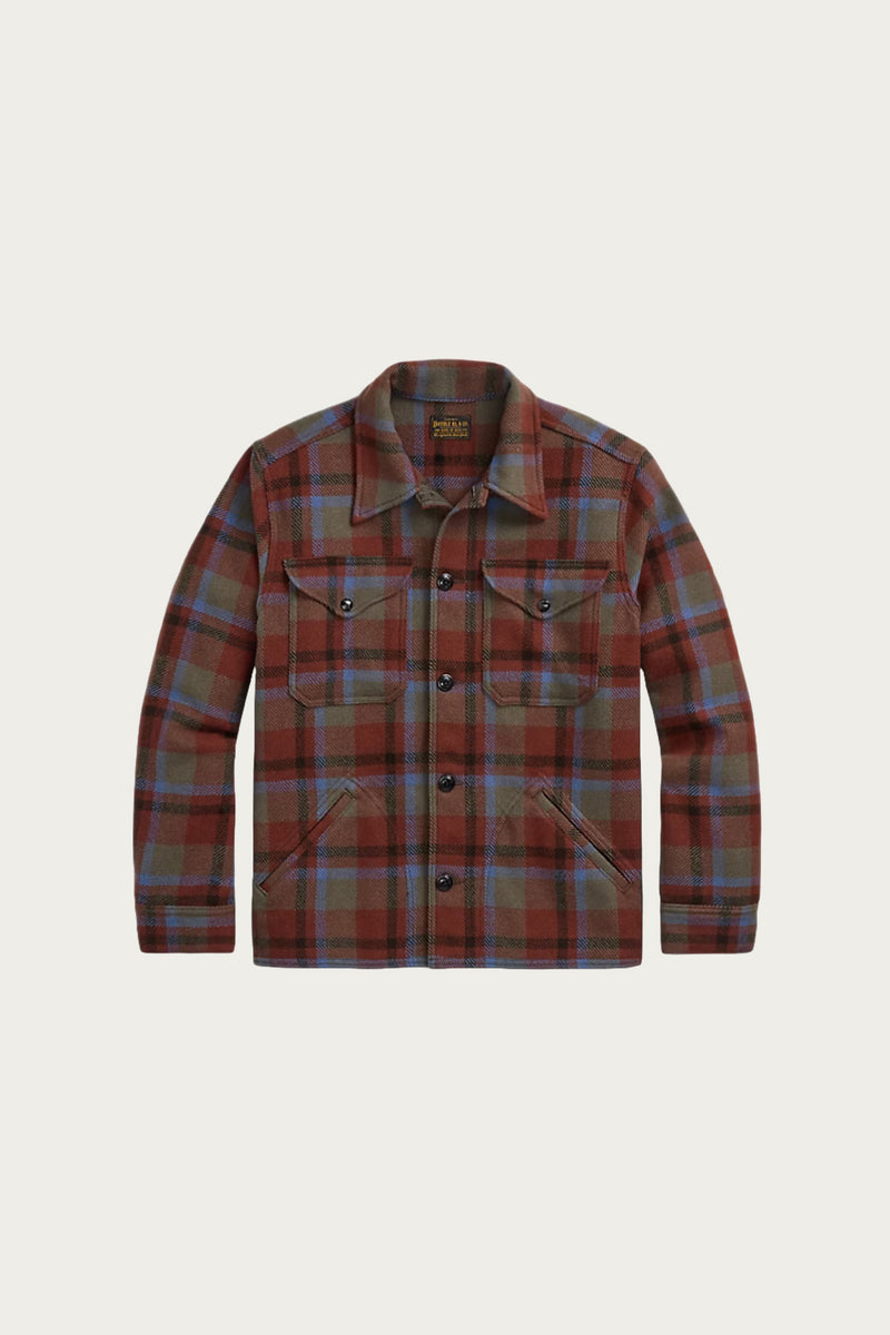 RRL Plaid Wool Twill Shirt Jacket | Maroon Plaid | Canoe Club