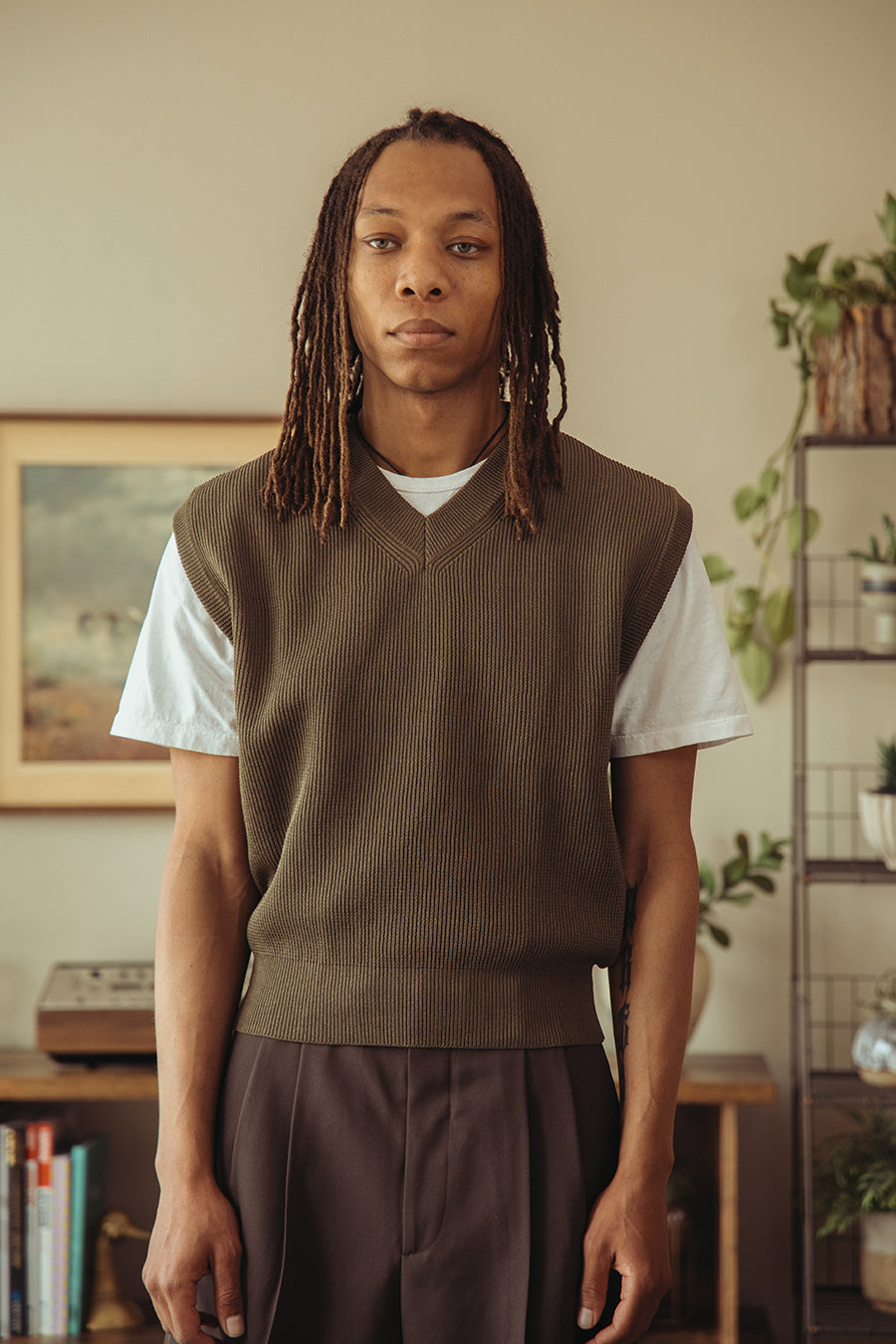 Auralee - Flat Yarn Rib Knit Vest - Khaki - Canoe Club