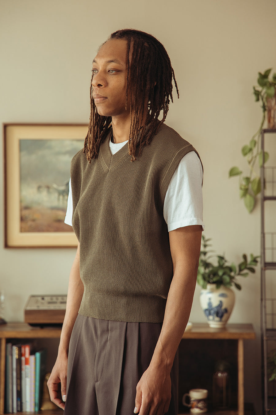 Auralee - Flat Yarn Rib Knit Vest - Khaki - Canoe Club