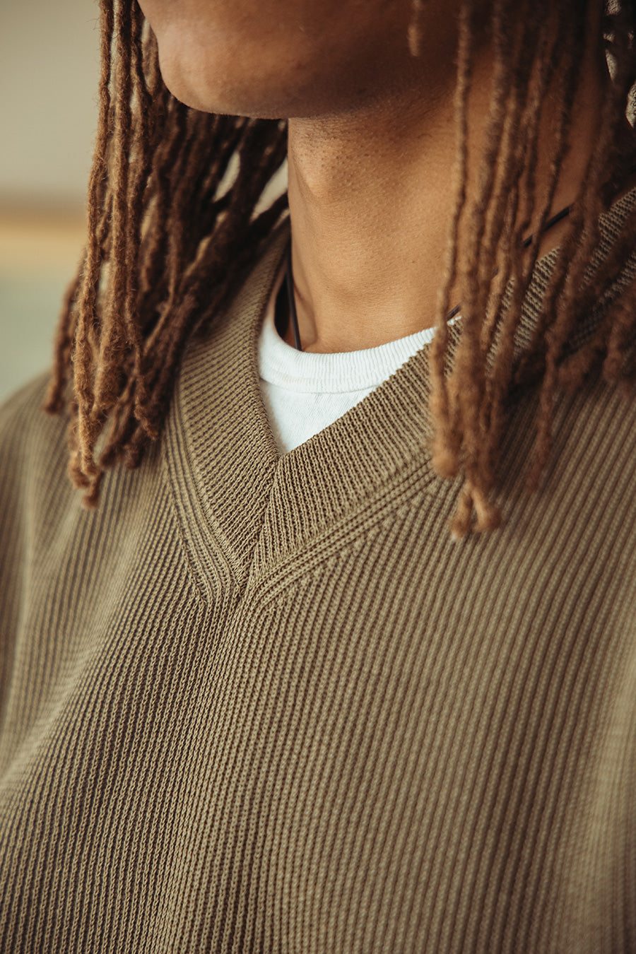 Auralee - Flat Yarn Rib Knit Vest - Khaki - Canoe Club