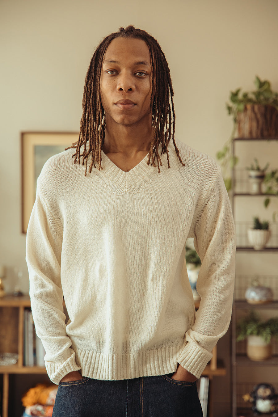 Auralee - Summer Cashmere Knit V-Neck P/O - Ivory White - Canoe Club