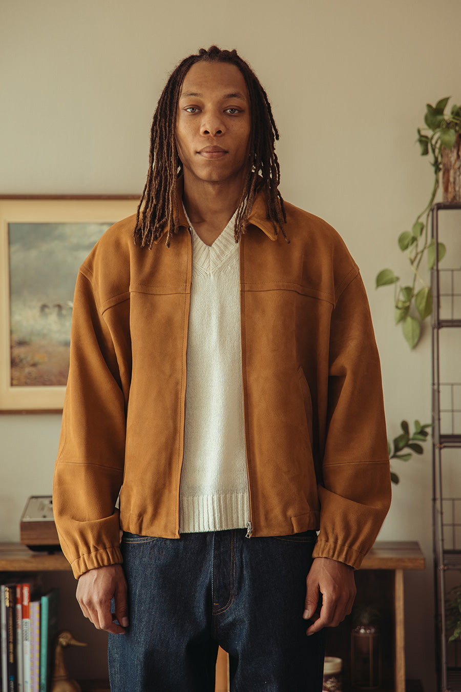 Auralee - Lamb Suede Zip Blouson - Camel - Canoe Club