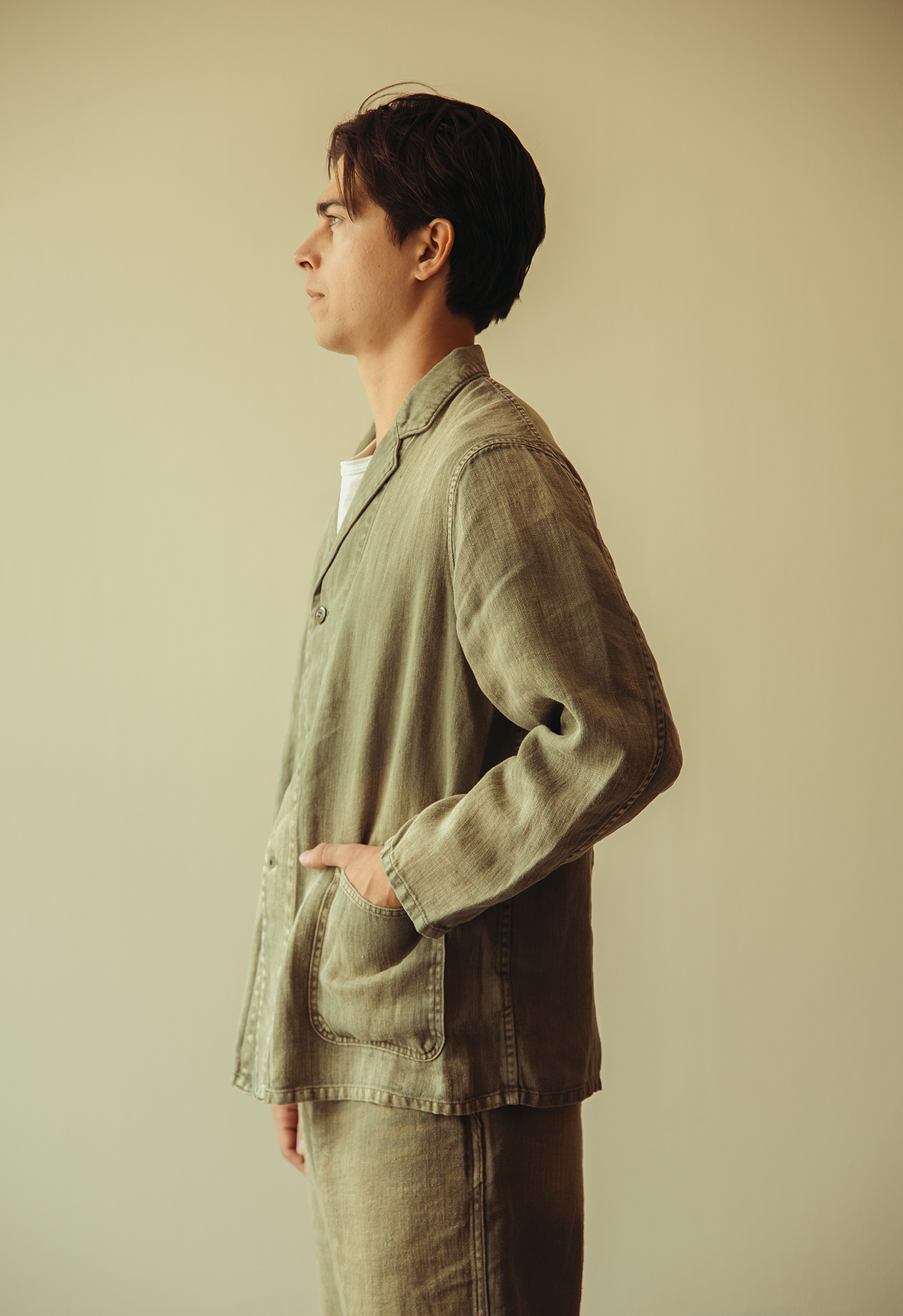Herill - HBT Linen Work Jacket - Olive Drab - Canoe Club
