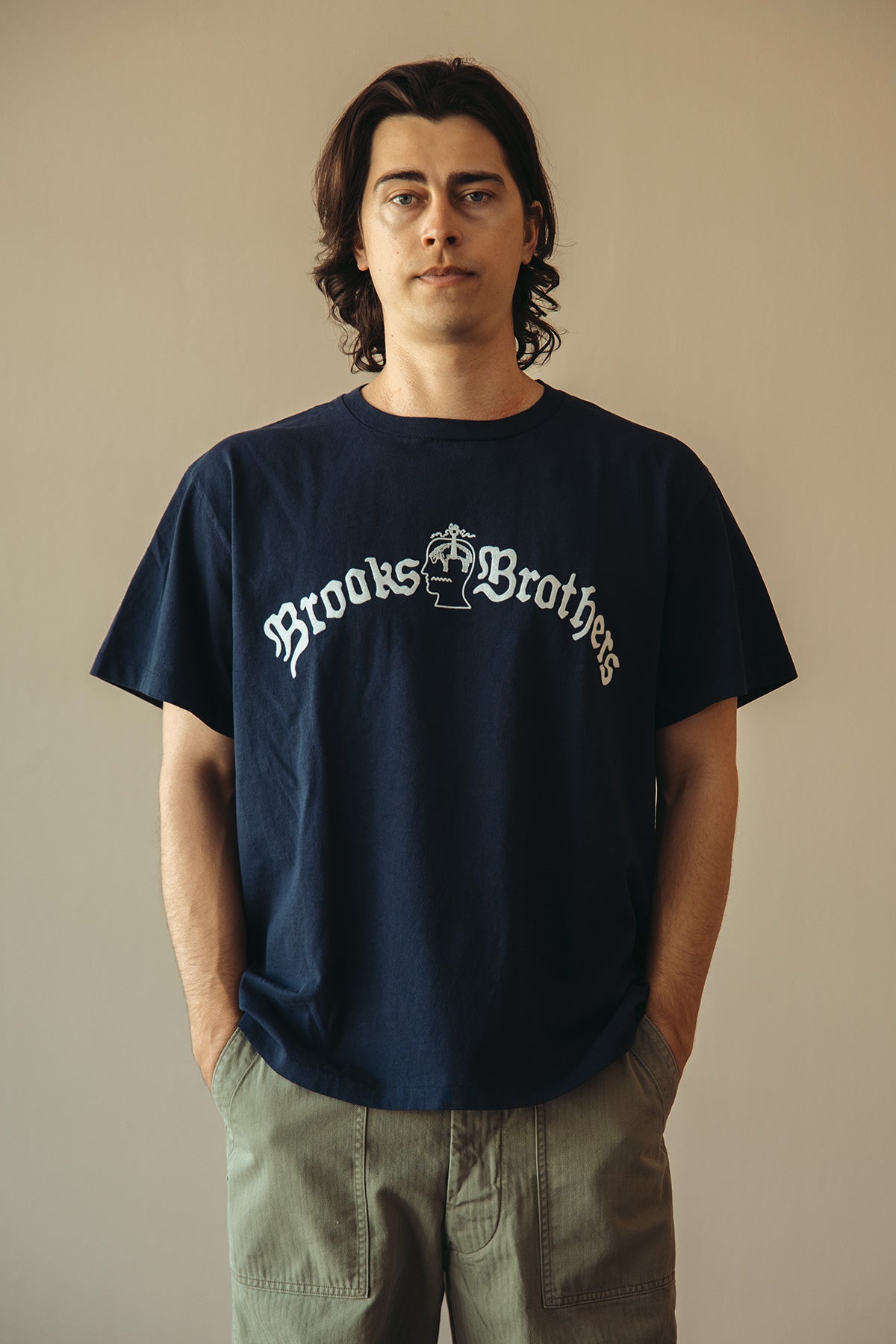 Brain Dead - Brain Dead x Brooks Brothers California Logo Tubular Tee - Navy - Canoe Club