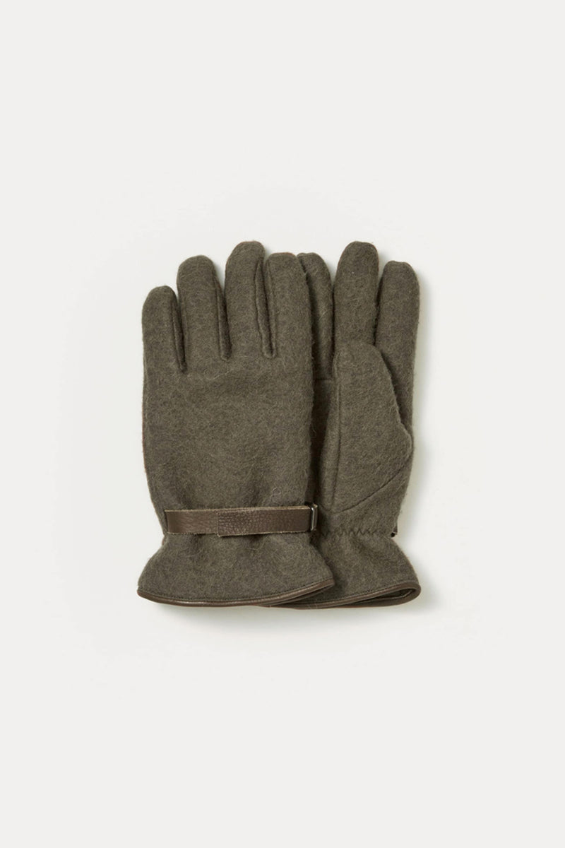 Auralee Brushed Alpaca Wool Melton Gloves | Dark Olive | Canoe Club