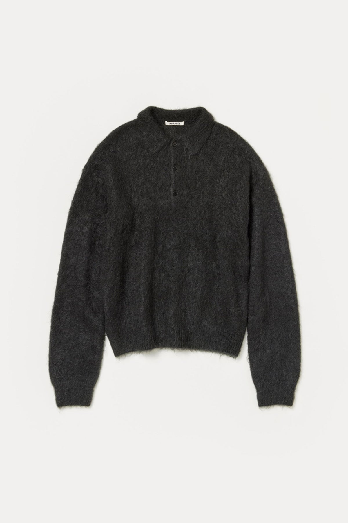 Auralee - Brushed Super Kid Mohair Knit Polo - Deep Black - Canoe Club