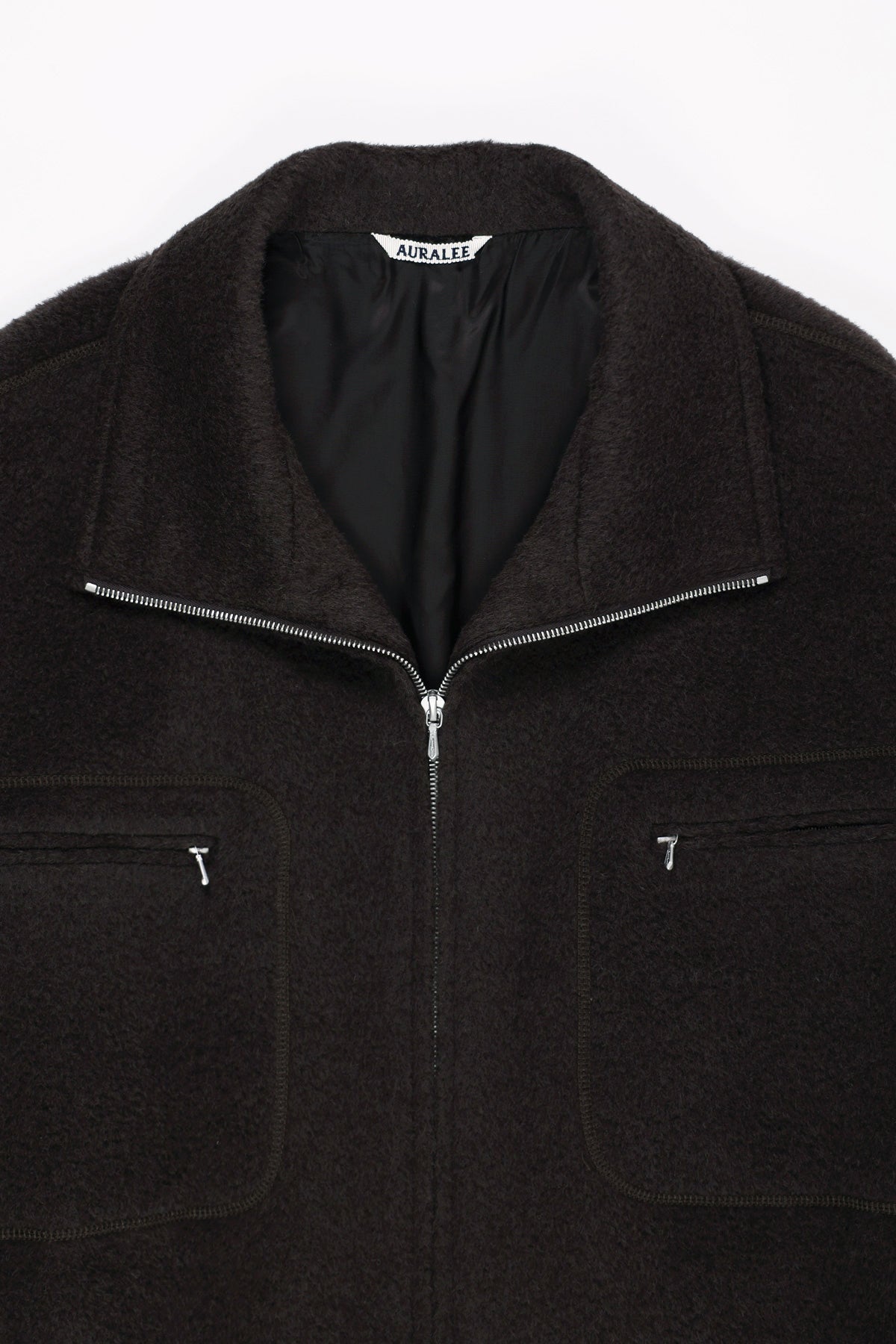 Auralee - Brushed Suri Alpaca Mohair Jacquard Zip Blouson - Dark Brown - Canoe Club