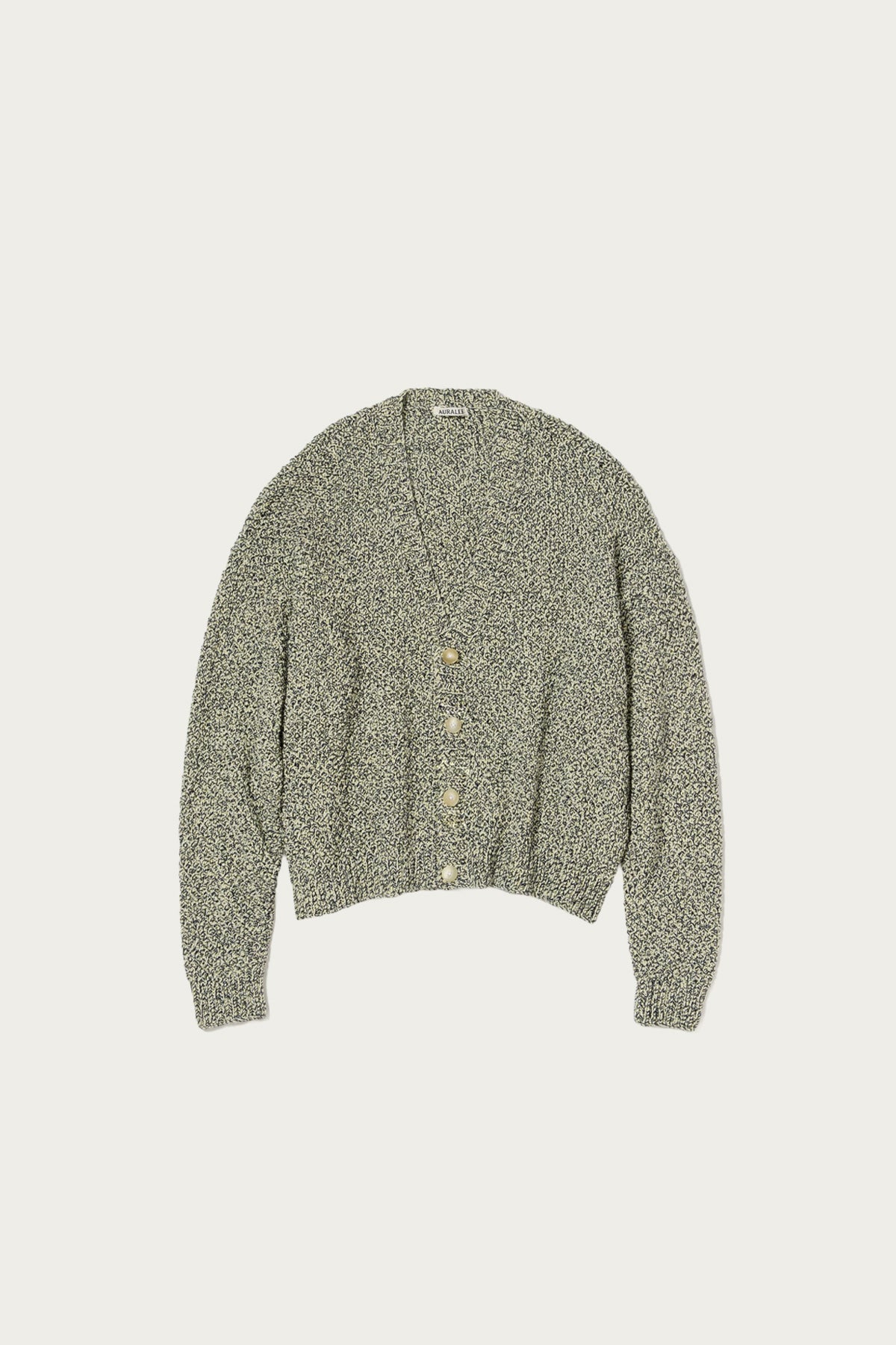 Auralee - Cotton Cashmere Cord Knit Cardigan - Lime/Navy - Canoe Club