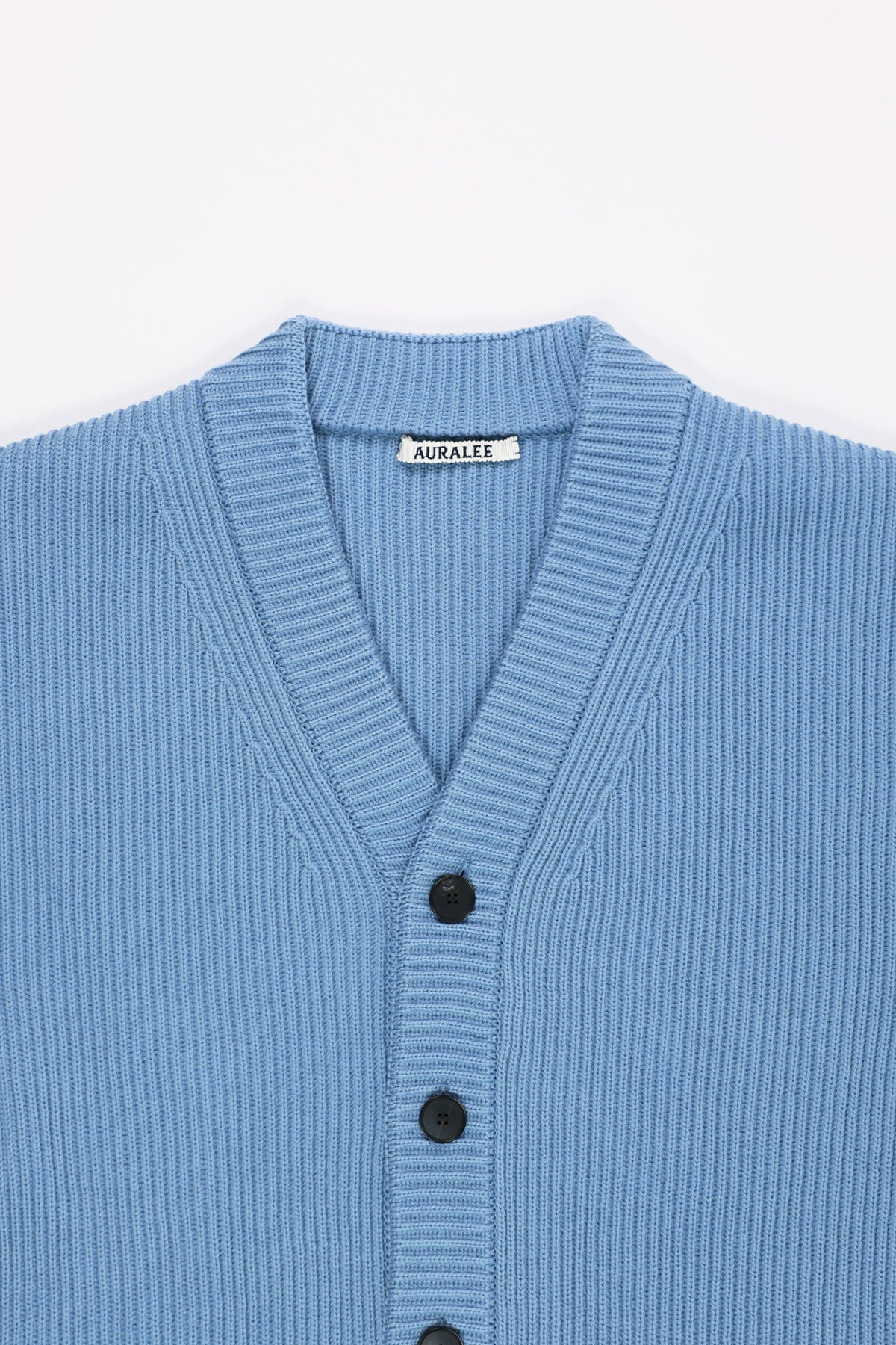 Auralee - French Merino Rib Knit Cardigan - Light Blue - Canoe Club