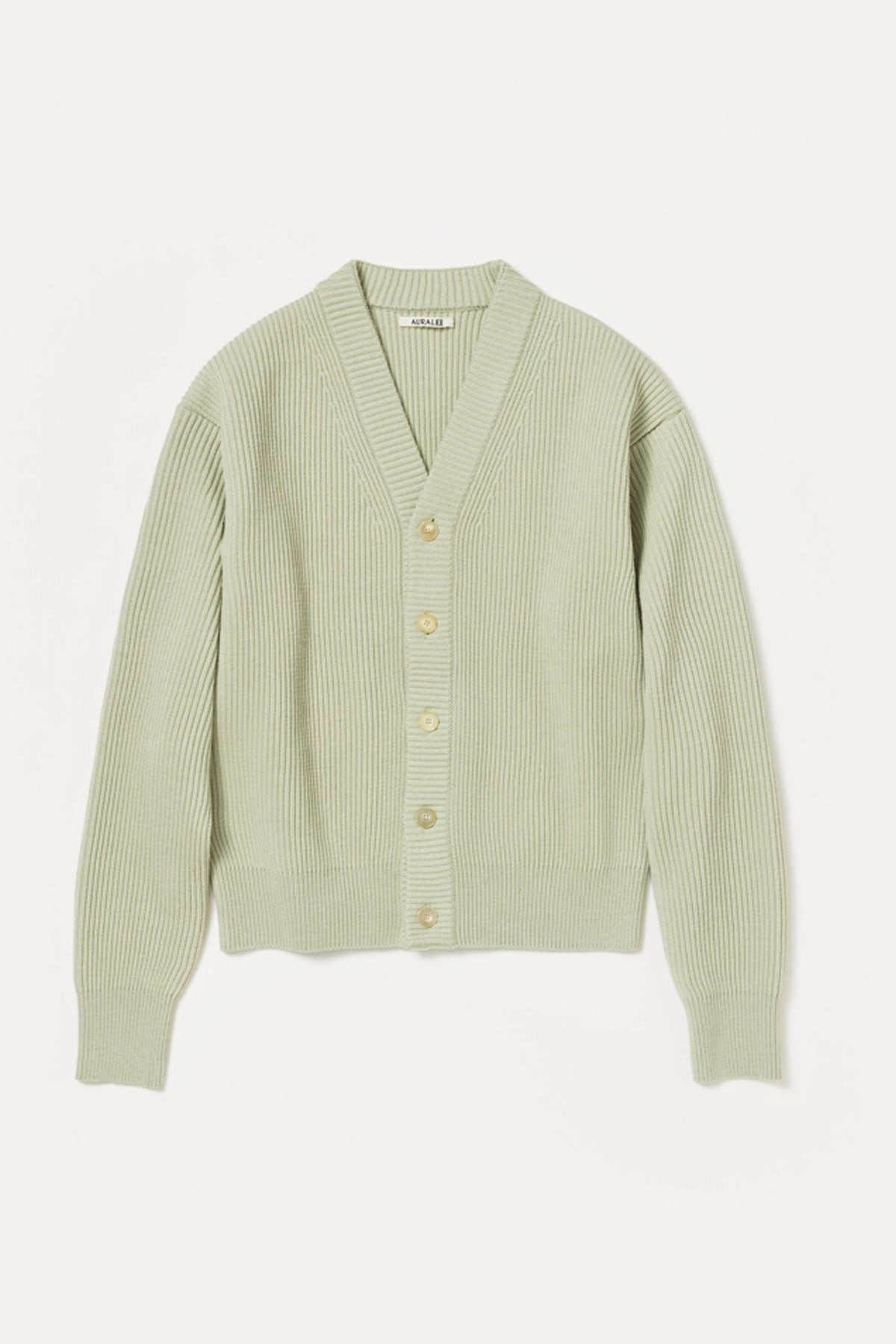 Auralee - French Merino Rib Knit Cardigan - Light Khaki - Canoe Club