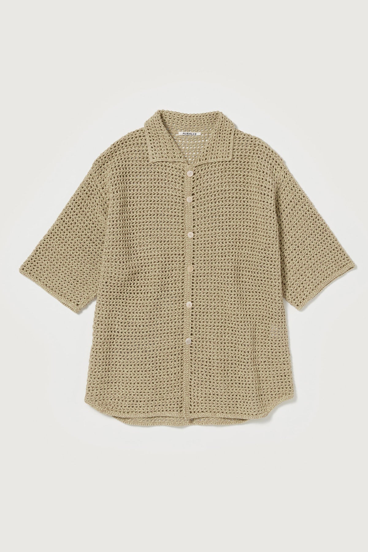 Auralee - Hand Crochet Knit Half Sleeved Shirt - Khaki Beige - Canoe Club