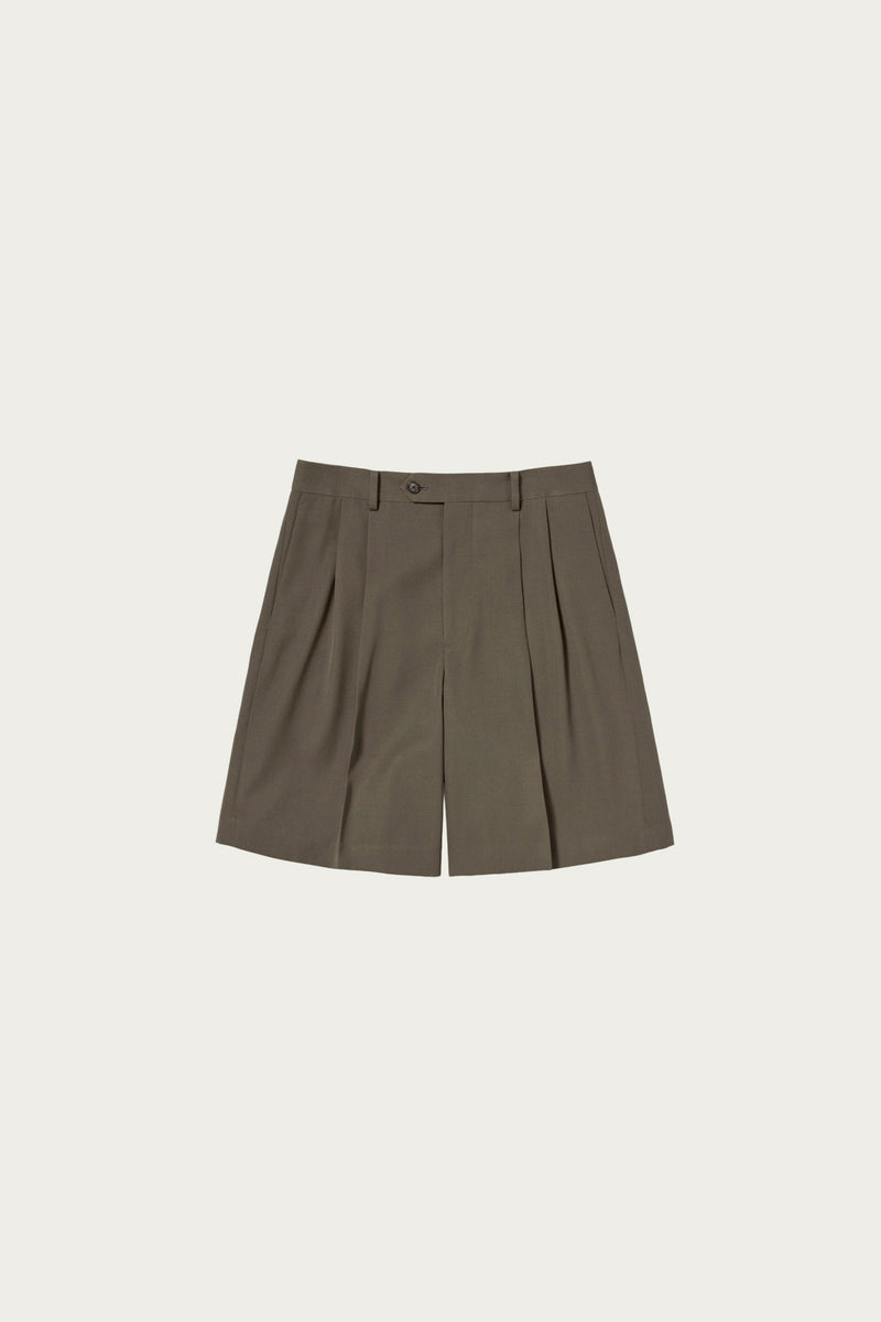 Auralee Light Wool Max Gabardine Shorts | Dark Olive Brown | Canoe