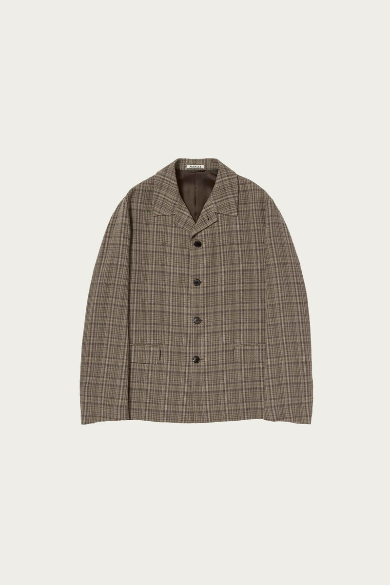 Auralee Silk Linen Nep Check Jacket | Dark Brown Check | Canoe Club