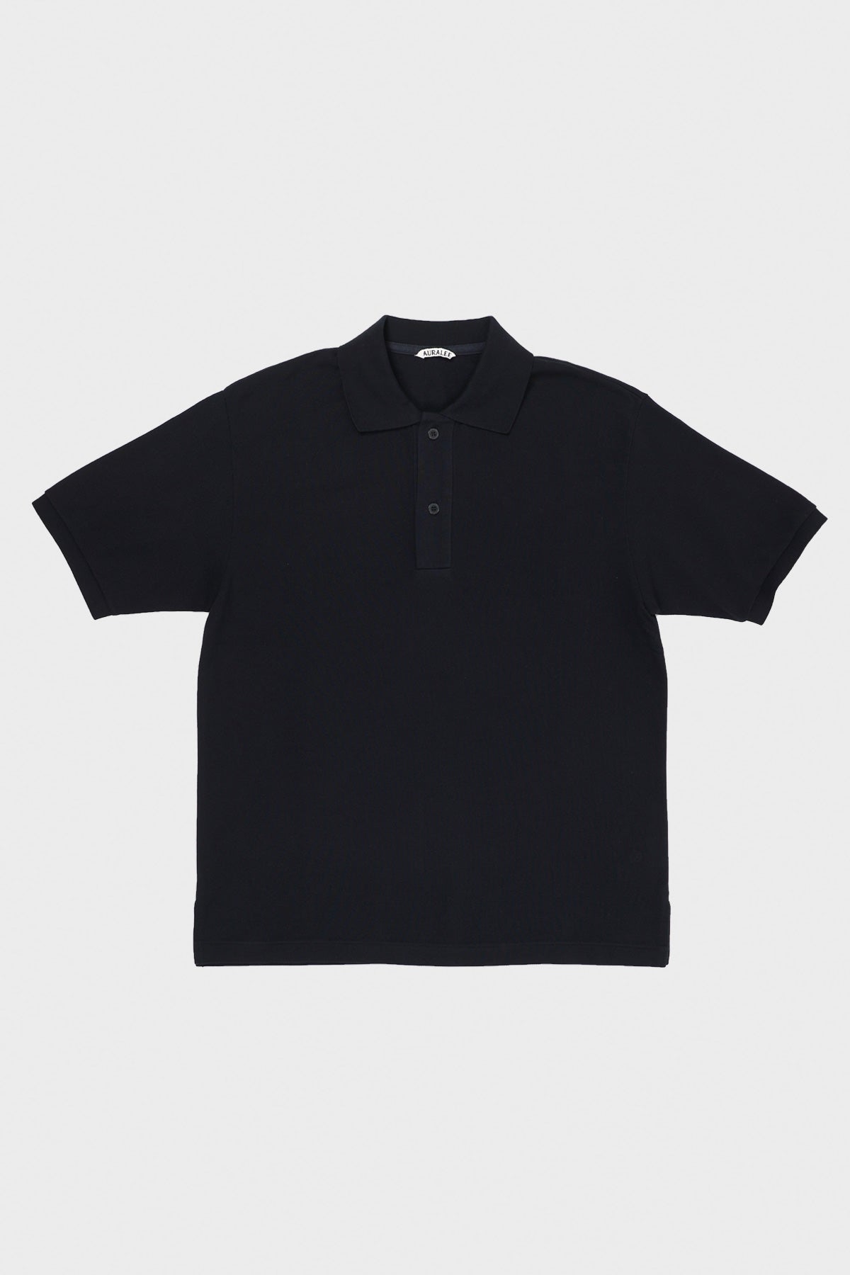 Auralee - Super Fine Cotton Pique Big Polo - Black - Canoe Club