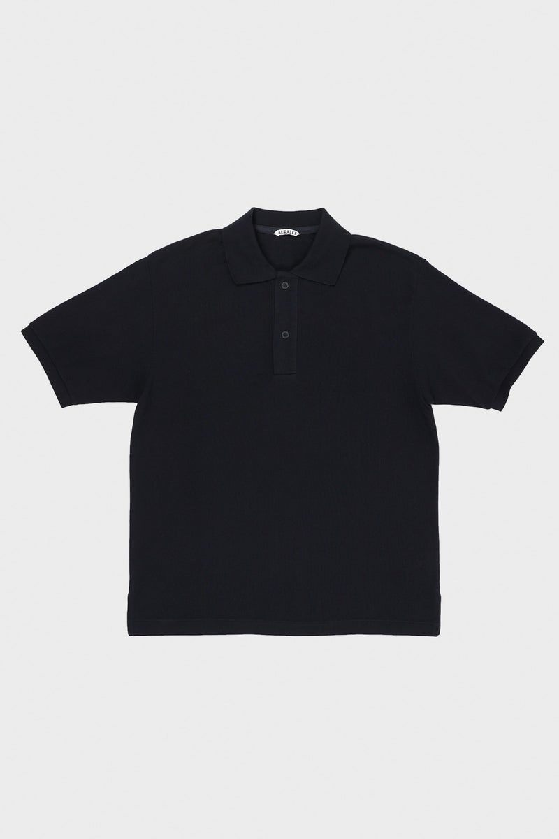 Auralee Super Fine Cotton Pique Big Polo | Black | Canoe Club