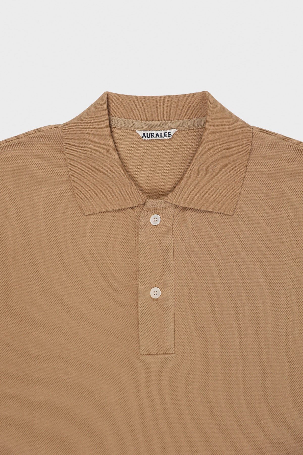 Auralee - Super Fine Cotton Pique Big Polo - Light Brown - Canoe Club