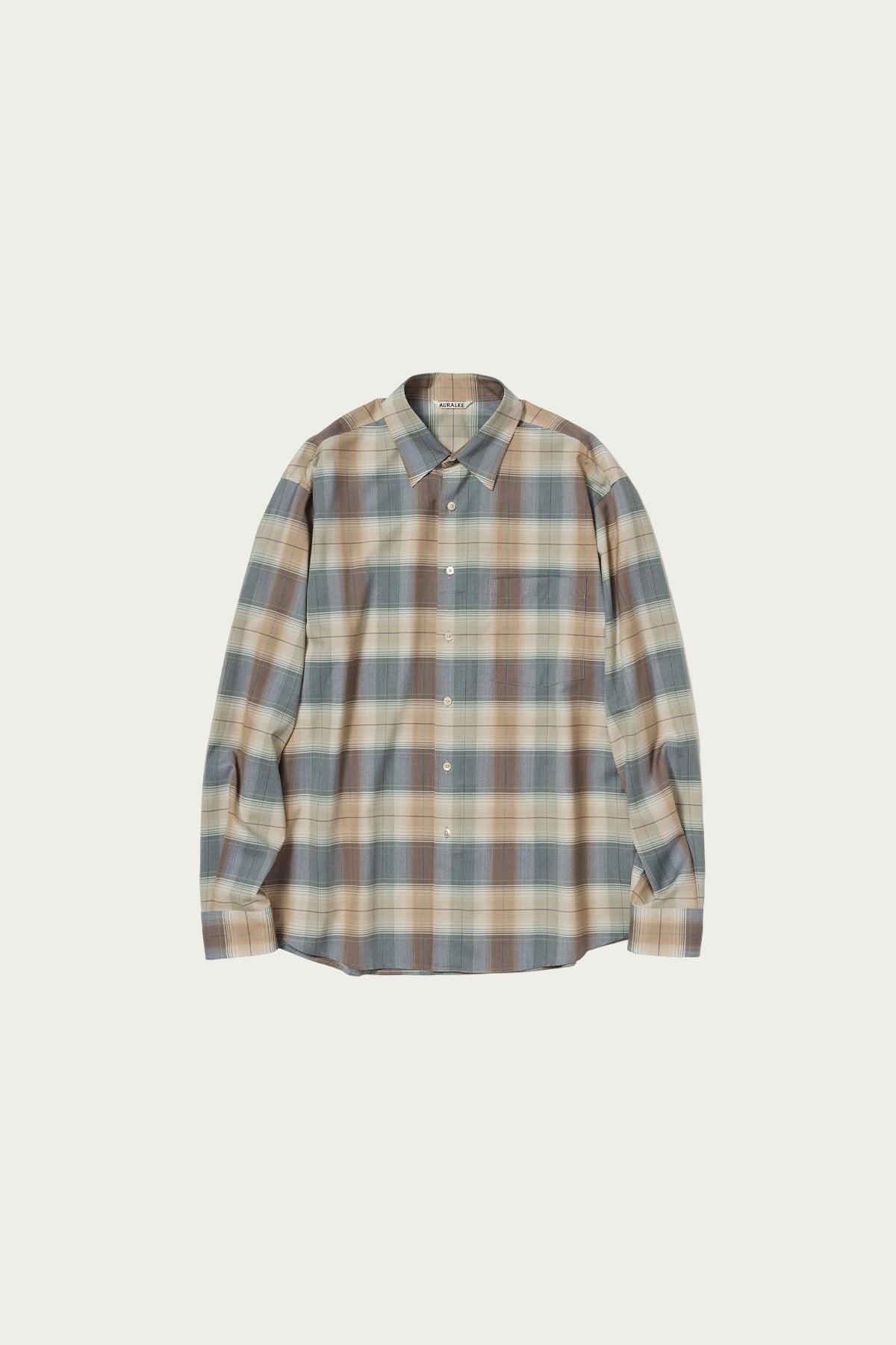 Auralee - Super Light Wool Check Shirt - Light Brown Check - Canoe Club