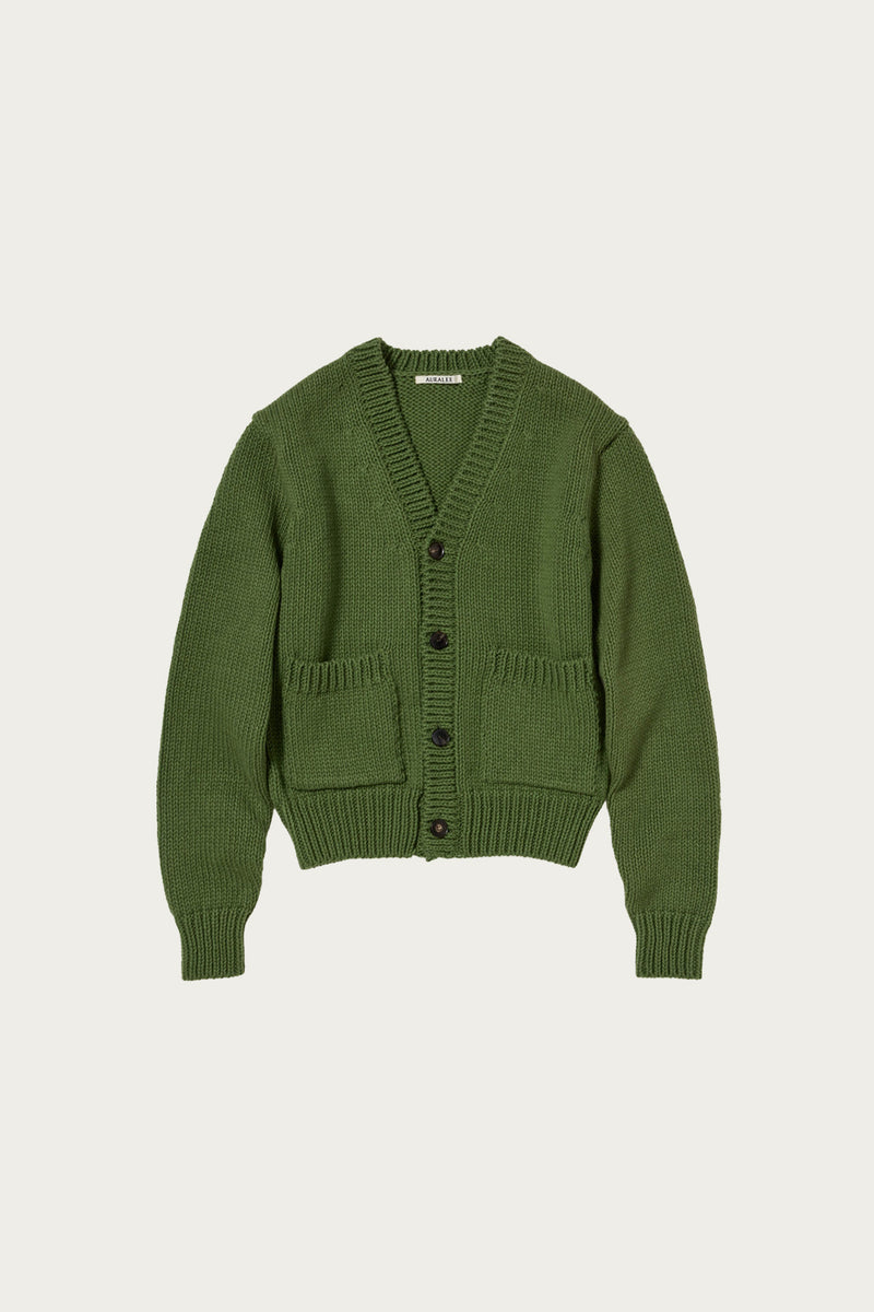 Auralee Wool Cashmere Felted Knit Cardigan | Olive | Canoe Club