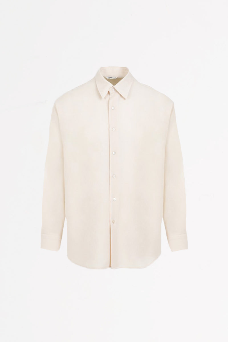 Auralee Airy Wool Viyella Shirt | Ivory White| Canoe Club
