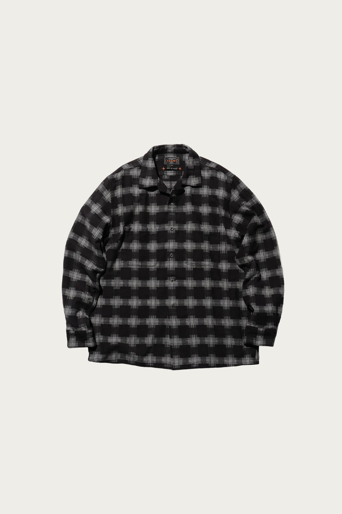 Beams Plus - Open Collar Brushed Satin Plaid - Black - Canoe Club