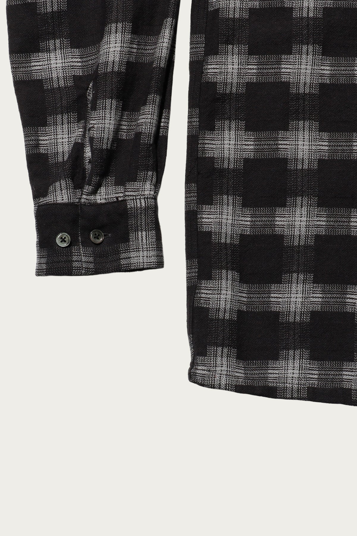 Beams Plus - Open Collar Brushed Satin Plaid - Black - Canoe Club