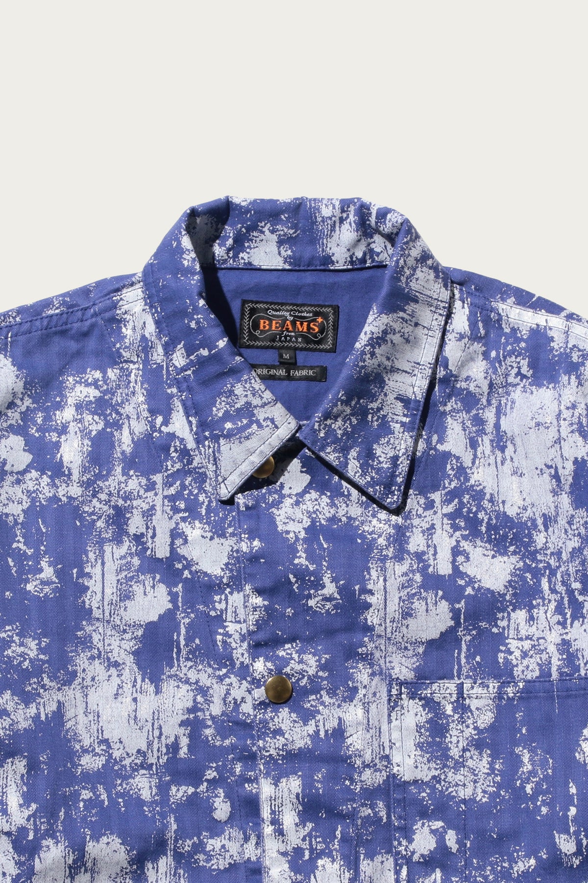Beams Plus - P-Man Jacket Supima Herringbone on Paint Print - Blue - Canoe Club