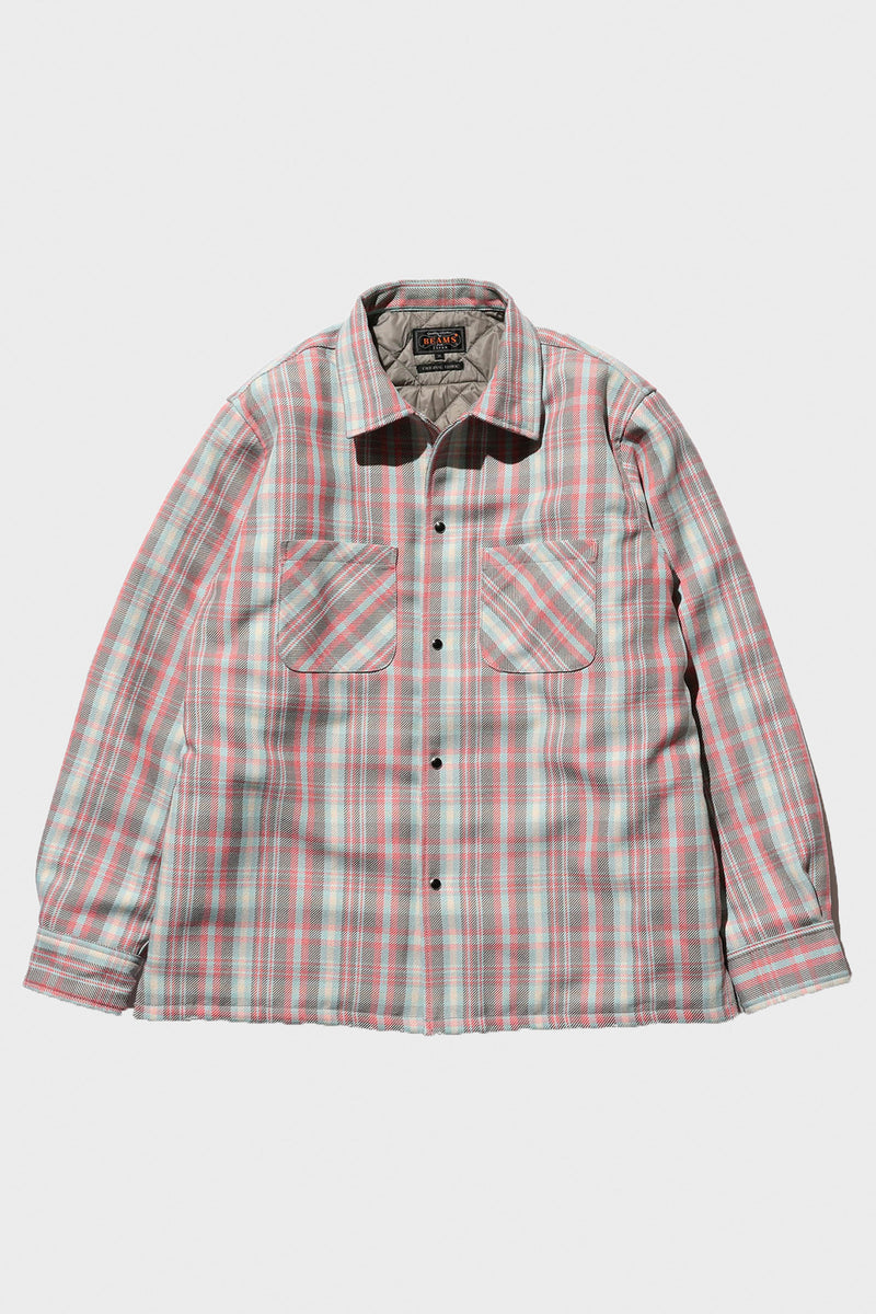 Beams+ Quilt Open Collar Shirt Mechanic Ombre Check | Red | Canoe Club