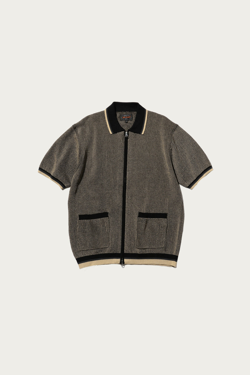 beams-plus-zip-knit-polo-black