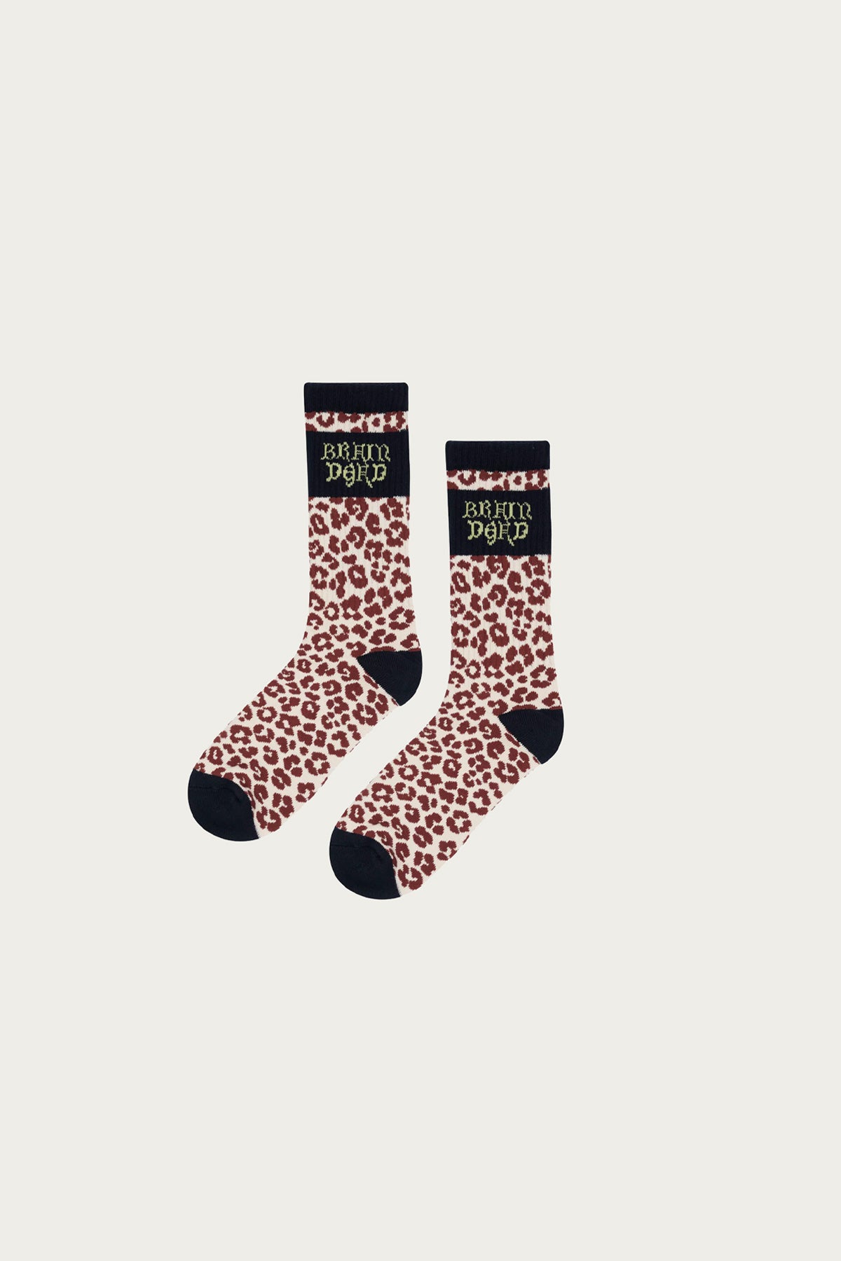 Brain Dead - Paneled Logo Crew Socks - Maroon Leopard/Navy - Canoe Club