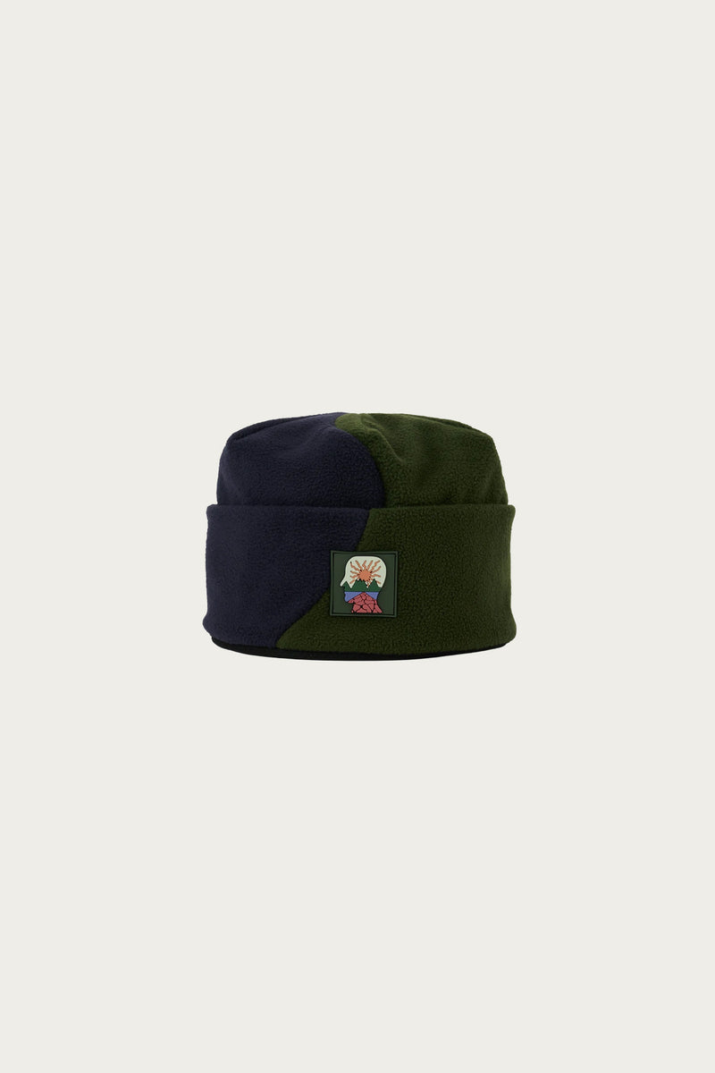 Brain Dead Organic Panel Polar Fleece Beanie | Navy/Olive | Canoe Club