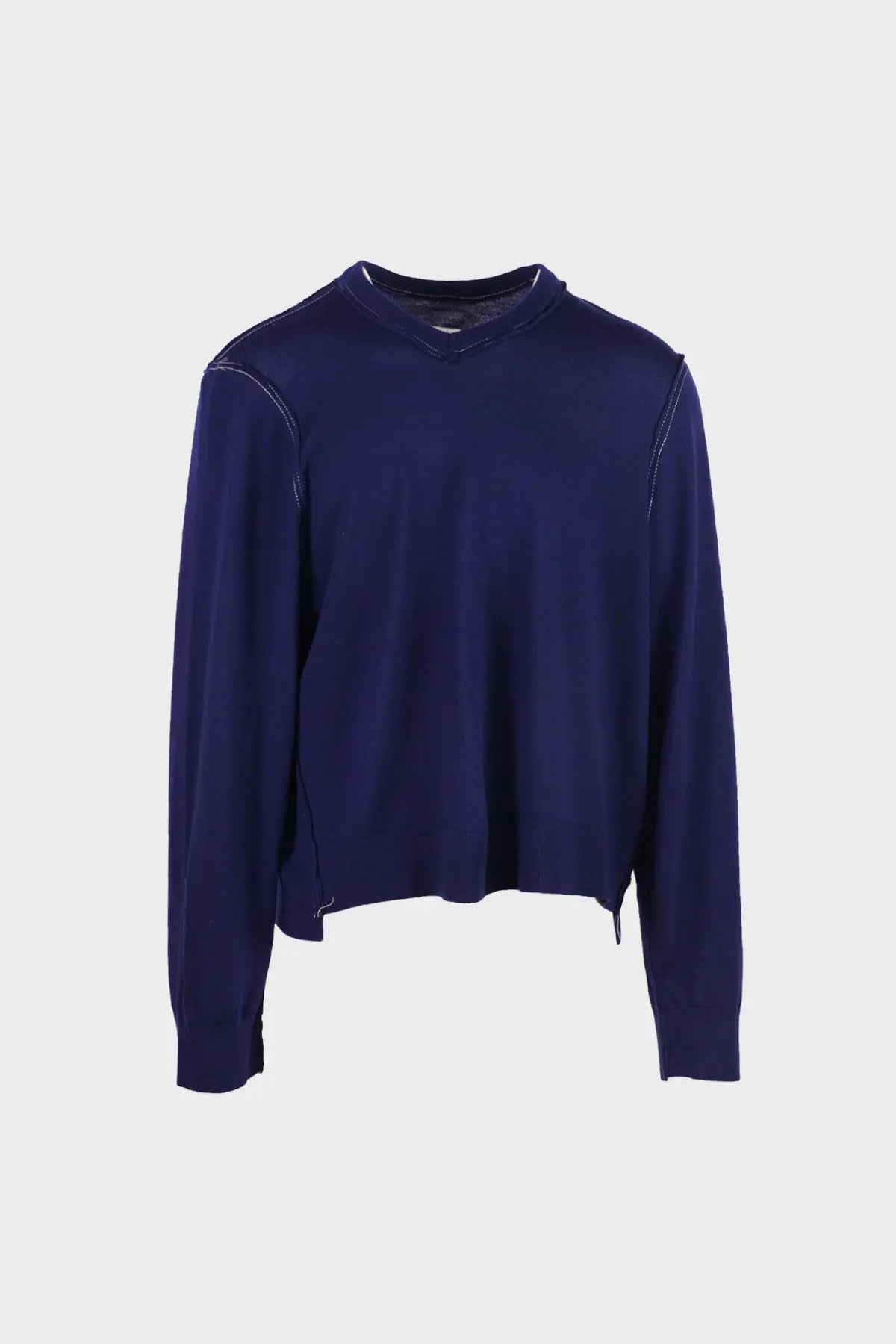 Camiel Fortgens - Merino Wool Knit Frankenstein V-Neck - Navy - Canoe Club