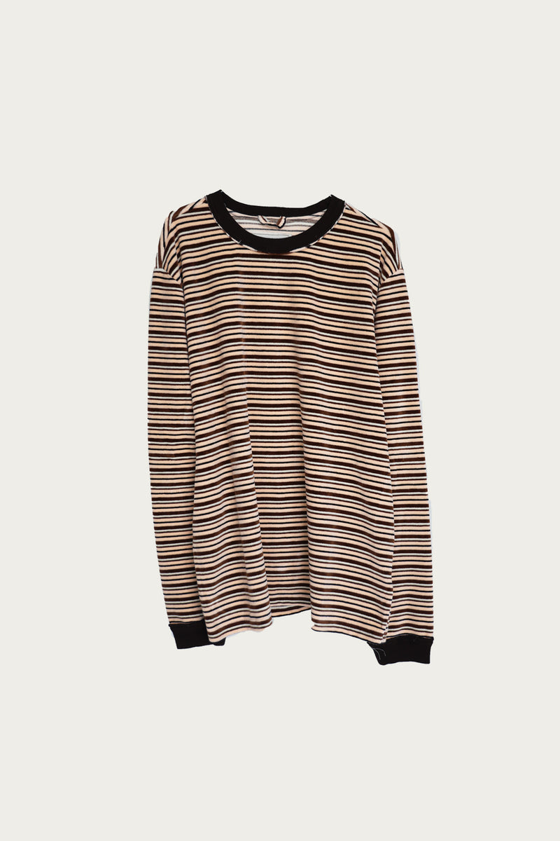 Camiel Fortgens Velour Stripe Big Tee | Pink/Brown/White | Canoe Club