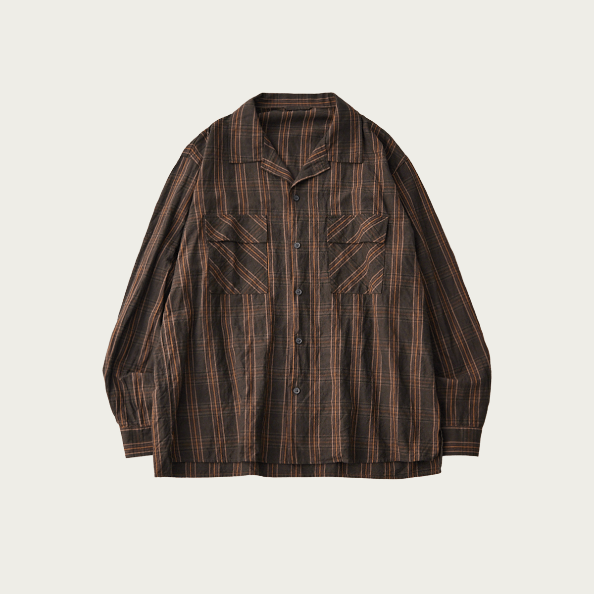 CONFECT Silk Linen Nep Check Open Collar Shirt | Check | Canoe Club