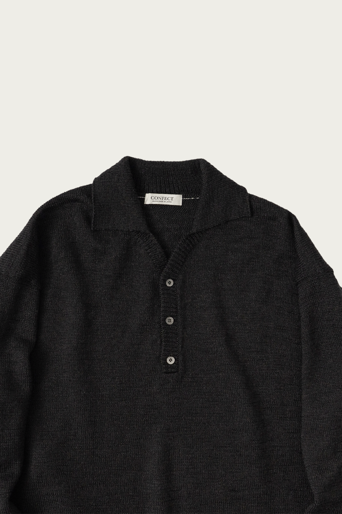 CONFECT - Wool Linen Knitted Polo Shirt - Ink Black - Canoe Club